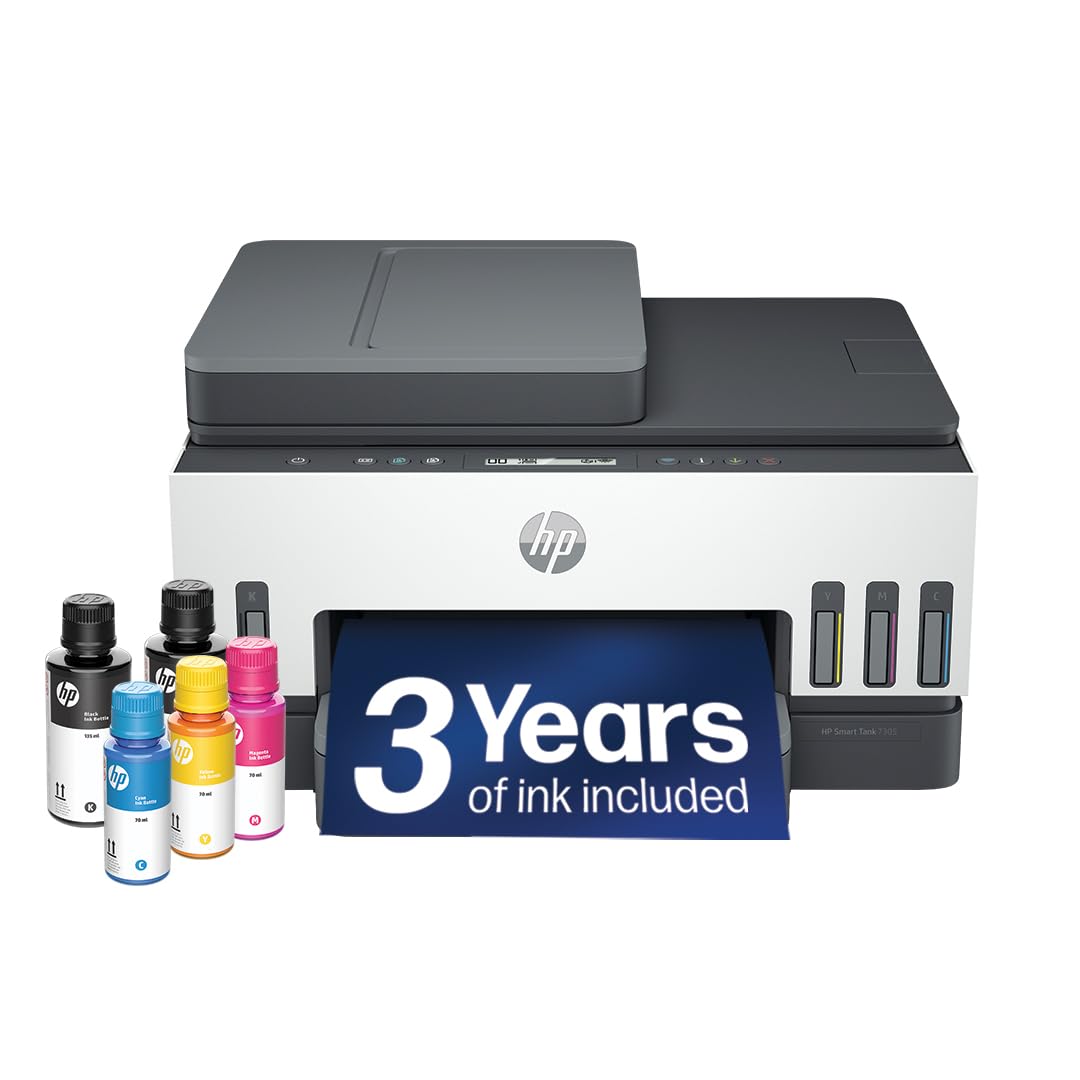 HP Smart Tank 7305 All in One Printer | Perfect for Home | Colour | Wireless | Print, Scan, Copy | Includes up to 3 Years of Ink | Refillable | Document Feeder | 2-Sided Printing | Easy Setup