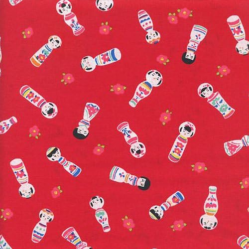 Kokeshi Japanese Dolls: Red - Asian Japanese Novelty Quilt Fabric (By the Half Yard)