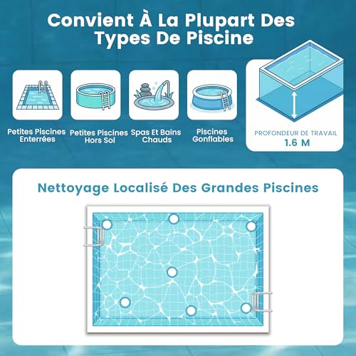 Wireless Pool Vacuum Cleaner with Battery, Up to 60 Min, Portable Pool Vacuum with Telescopic Handle, Bottom Cleaner for Small Pools, Spas and Hot Tubs, Blue