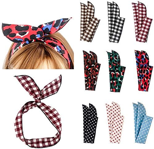 Kaide 9 Pcs Wire Bow Headbands for Women Rabbit Ears Cheetah Printing headband Twisted Head Wrap Hair Accessory Hairbands for Women and Girls