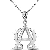 Religious Jewelry 925 Sterling Silver Alpha and Omega Christian Symbols Pendant Necklace