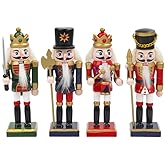 VOSAREA 4PCS Christmas Nutcracker Figure Wooden Nutcracker Soldier Festive Wooden Ornament for Christmas Desktop Home Decor Kids (12.5CM)