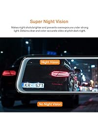 Espejo Dash Cam delantero y trasero, 1080P FHD espejo retrovisor doble Dash Cam con cámara de seguridad 720P, pantalla táctil completa de 9,66 pulgadas, visión nocturna, sensor G, monitor de aparcamiento, grabación en bucle, 170 gran angular