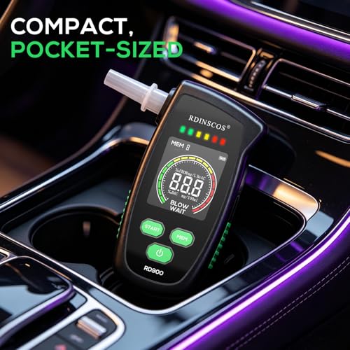 RDINSCOS Rechargeable Breathalyzer Alcohol Tester | Portable BAC Tester, LCD Display, Mouthpieces Included, Personal Use