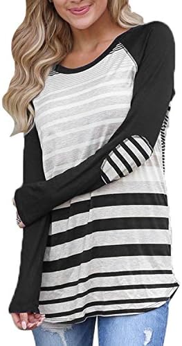 ANDYICEE Women's Cotton Color Block Casual Tunic Tops Junior Long Sleeve Stripe T-Shirts Blouses (Medium, Black)