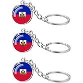 LLBFHH 3 Pcs Haiti Flag Key Chain,Cool Keychain for Car Keys, Stainless Steel Keyrings & Keychains,Used for Home Decoration, Jewelry Hanging Decorations.