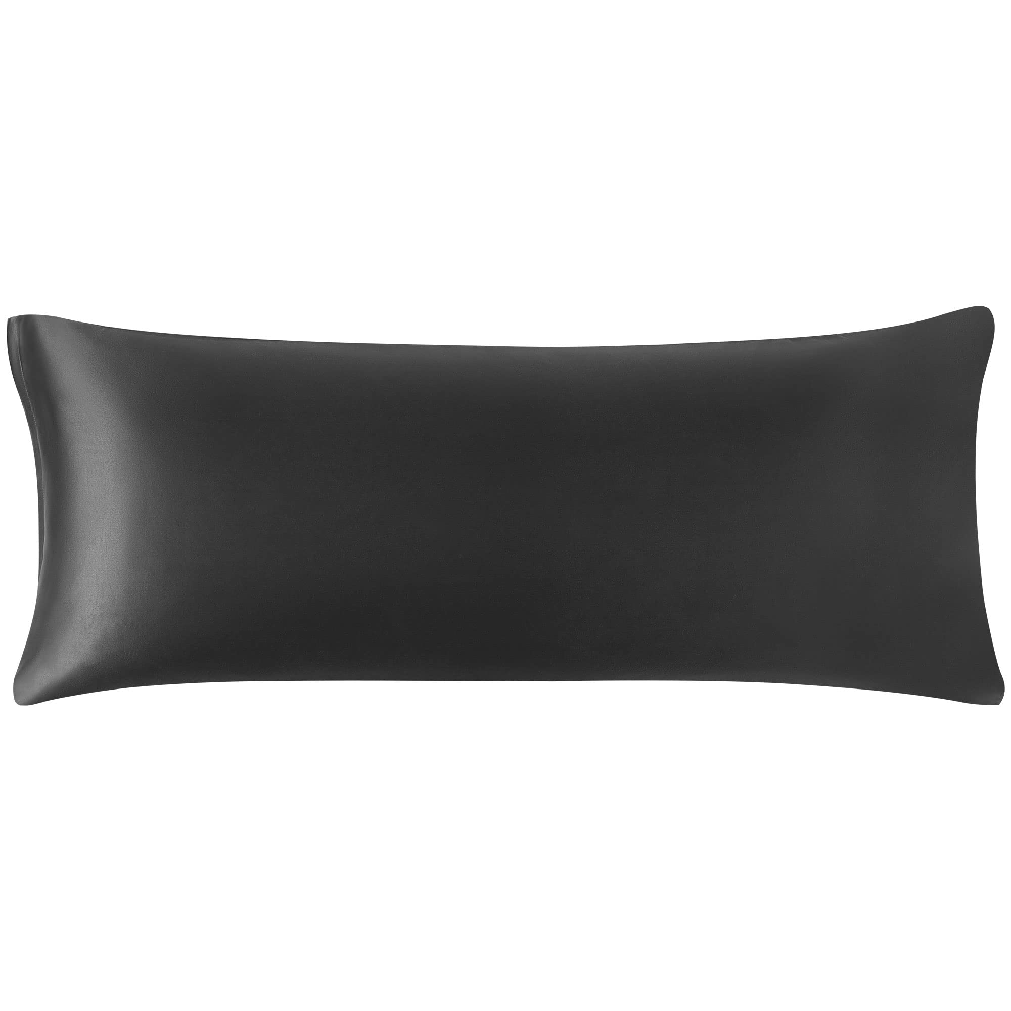 PiccoCasa Satin Body Pillowcase for Hair and Skin, Luxury Silk Satin Long Pillow Cover Smooth Soft Satin Body Pillow Cover with Zipper Closure Black 4ft 6