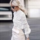 MUYAOO Women's Tops T-Shirt Lace Blouse Ladies Long Sleeve Casual Shirt (S, White)