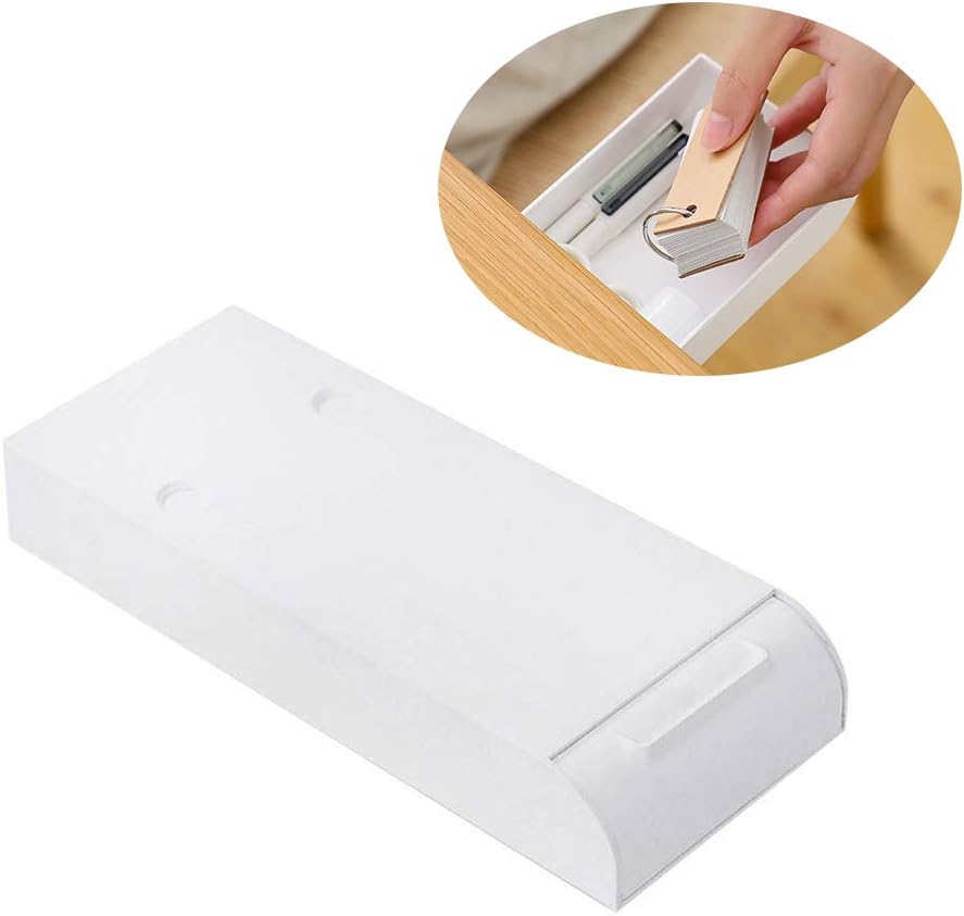 Adhesive Drawer Organizer Under Desk Plastic Pencil Case Pop-Up Self-Stick Pen Storage Holder Box Tray for Office School Home Desk (White)
