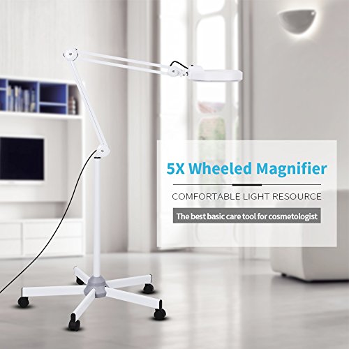 5X Magnifying Floor Lamp With LED Light - Adjustable Rolling Stand For Salon & Skincare