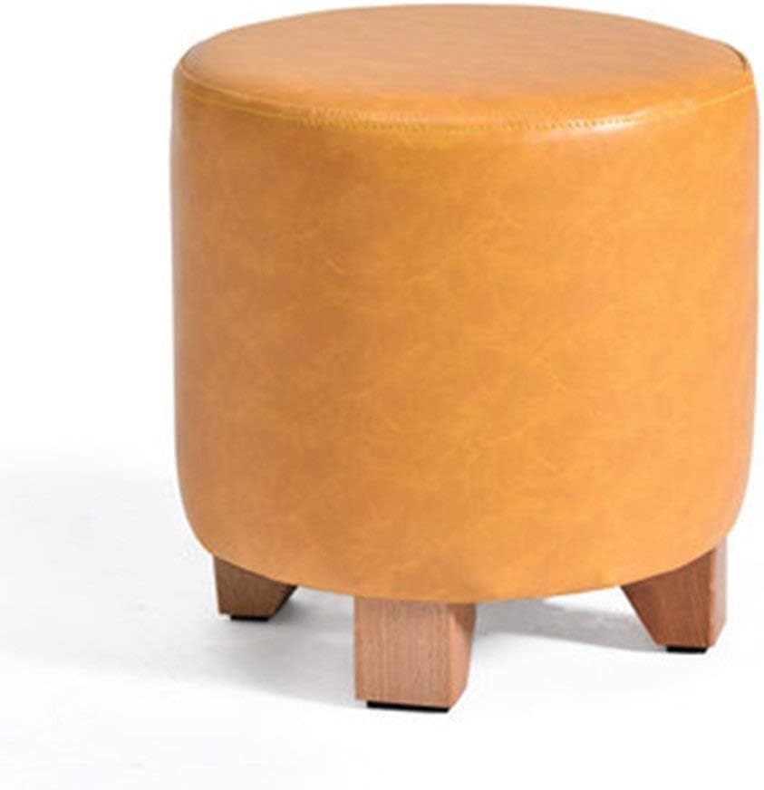 QQXX Footstool Round modern wooden footstool Upholstered stool with faux fur holster 4 feet