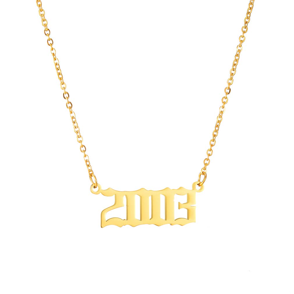 AFSTALR Birthday Year Necklace Women Gold Pendant Jewellry Birthday Gifts Custom Year 2003 Gold