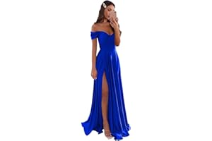 GODCUN Women's Satin Bridesmaid Dresses Off The Shoulder Prom Dresses A Line Pleated Long Formal Evening Party Gowns
