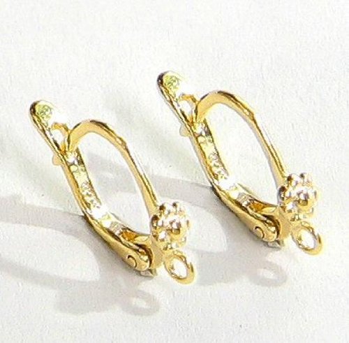 2 pcs 14k Gold on .925 Sterling Silver Leverback Daisy Flower Lever Back Ear Wire / Earring Connector / Findings / Yellow Gold