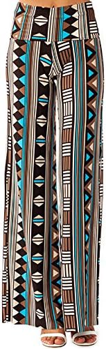 SHOPGLAMLA Womens Fold Over Waist Wide Leg Boho Printed Palazzo Pants Sun Valley - Brown L