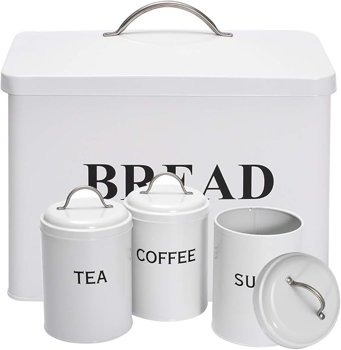 Bread Bin Loaves Storage Canister Tins and 3 Piece Kitchen Canister Set Tight Fitting Lids