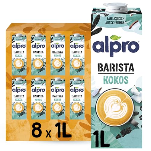 Barista Kokos – Zum Aufschäumen – 100 Prozent pflanzlich, vegan und milchfrei – Von Natur aus laktosefrei – Reich an Calcium und Vitaminen – 8 x 1 L