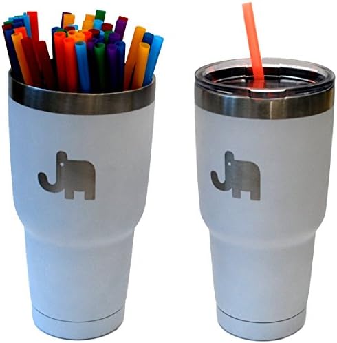 Jungle Mugs, Stainless Steel Travel Tumbler 30 oz Elephant Eco Friendly Powder Coated Insulated (White) lid