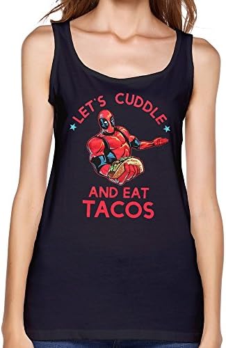Spele Women 100% Cotton Deadpool Let's Cuddle And Eat Tacos Tank Top Black