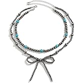 Navajo Pearl Bow Necklace - Western Jewelry for Women, Country Cowgirl Style, Turquoise Bow Elegant Pearl Necklace, Stylish Western Jewelry for Women