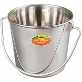 Heavy Stainless Steel Round Bucket, 4 Quart | Durable Food &amp; Water Pail for Dogs, Cats, Kennels, Cages and Critter Crates | Multi-Purpose Bucket
