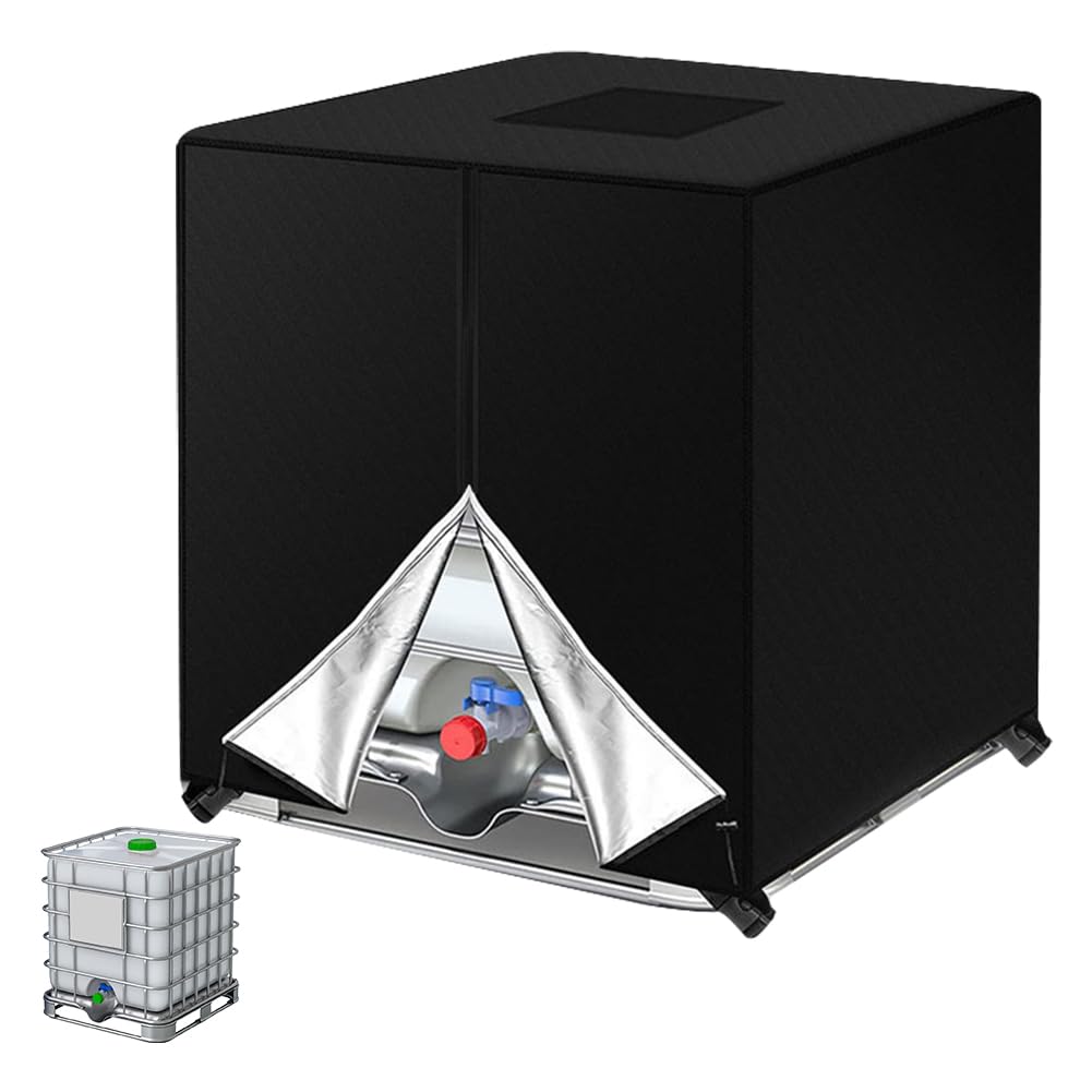 HOTUT IBC Water Tank Waterproof 1000L Water Tank 420D Oxford Fabric Protective Cover with Zip 120 x 100 x 116 cm IBC Container Protective Cover Windproof UV Protection with Strained Straps