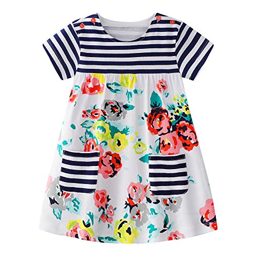 Baby Girls Casual Dresses Summer Cotton Striped Cute Printed Playwear Skirt 18M