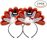 UNOMOR 2 PCS Handmade Turkey Headband for Thanksgiving Day, Turkey Trot, Family Party Costume Accessories