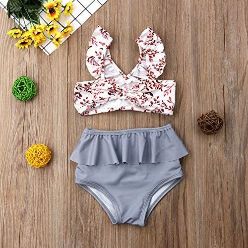 2Pcs Set Toddler Baby Girl Swimsuit Floral Leopard Ruffle Swimwear Bikini Tankini Sunsuit 2-3T - Thumbnail 2