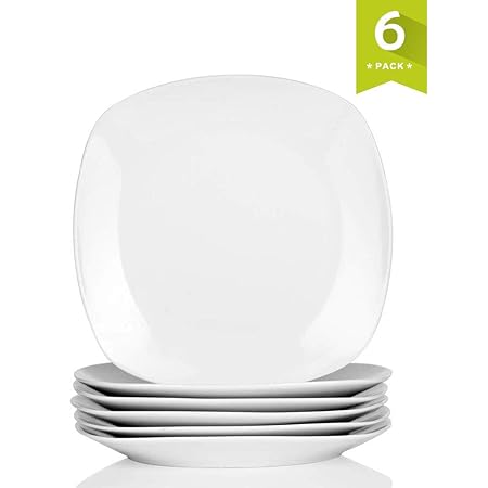 MALACASA, Serie Elisa, 6 teilig Set 7,5' Porzellan Dessertteller 19x19x2cm Kuchenteller Tafelservice für 6 Personen