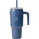 Reduce 40 oz Stainless Steel Tumbler with Handle - Dual-Wall Vacuum Insulated Travel Mug, Sweat-Proof Lid & Reusable Straw - Keeps Drinks Cold for 24 Hrs, Fits Cupholders, Dishwasher Safe-Mineral Blue