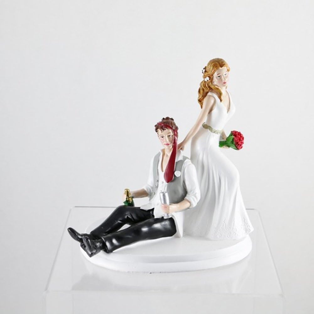 Dekora 305133 - Drunk Bride and Groom Figure for Wedding Cake 14 cm Black/White