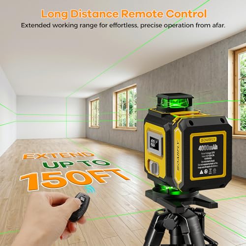 SOARFLY Laser Level with Tripod, 4x360° Self-Leveling Green Beam 4D Laser Level, Dual 4000mAh Lithium Batteries, Laser Level kit for Tile Installation, Framing, Picture Hanging & Home Renovation