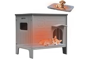 Rockever Dog House Outdoor Indoor for Small Medium Dogs, Insulated Dog House with Mat, Plastic Elevated Outdoor Dog House Waterproof Dog Kennel with Window, Clean Easily(M & Mat)