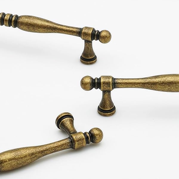 FURFITT 10 PACK ANTIQUE BRASS CABINET HANDLES 3.75 INCH/96MM HOLE CENTER ZINC ALLOY VINTAGE DRAWER DRESSER PULLS RETRO KITCHEN CUPBOARD BATHROOM FURNITURE HARDWARE