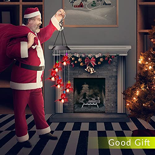 XIEYUZEUS Solar Wind Chimes Cardinal Bird,Solar Cardinal Red Bird Wind Chime Light, with 6 Vivid Hummingbirds Multicolor Led Light，Holidays, Courtyards, Decorations As Gifts