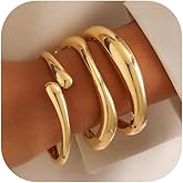 Solistra 3Pcs Gold Bangles Bracelets for Women,14K Gold Plated Hinged Opened Chunky Thick Gold Bracelet Stack Cuff Bracelets Statement Jewelry Set for Women