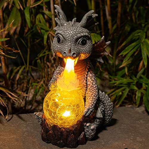 WONDER GARDEN Dragon Statue Spitfire Dragon Figurines Solar Light