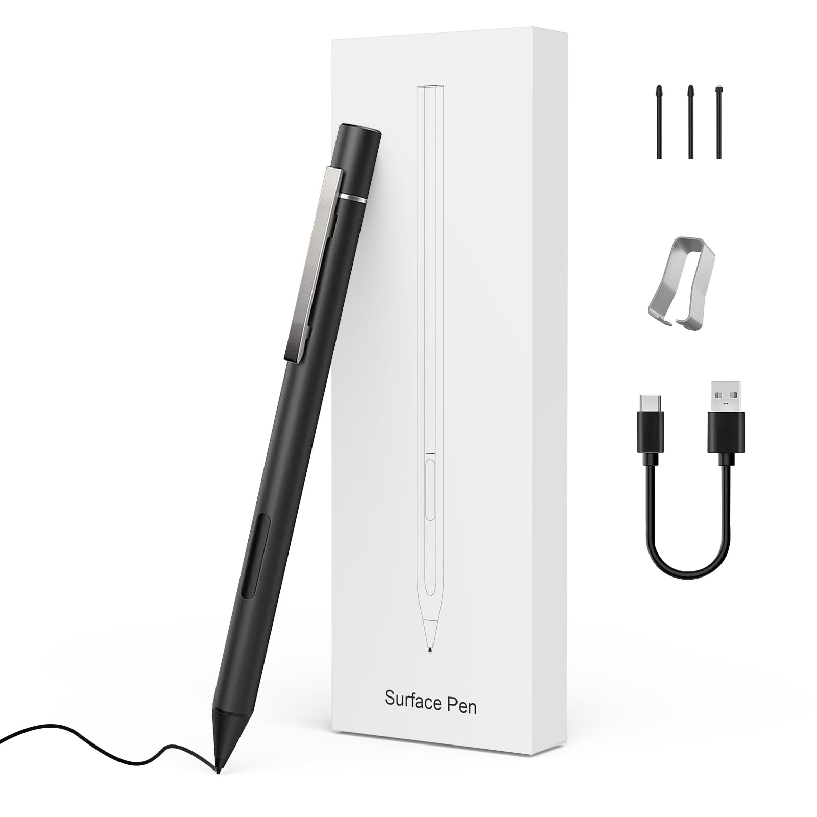 MoKo Rechargeable Stylus Pen, Capacitive Pencil Compatible with Surface Go 2/Pro 7 2019/Pro 6/Book 3 & 2/Pro X/Pro 5 (2017)/Pro 4/Pro 3, Surface 3/Go/Laptop with 1024 Pressure Sensitivity