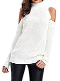 Choies Women's White High Neck Cold Shoulder Long Sleeve Sweater Pullover S