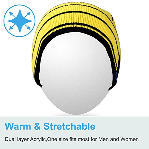 Bluetooth Hat,Qshell Trendy Warm Soft Knit Slouchy Music Beanie Skully Cap with Wireless Bluetooth Headphone Headset Earphone Hands-free Phone Call for Winter Sports Fitness Casual Activities - Yellow