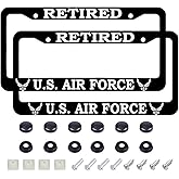 2Pcs for U.S. Air Force License Plate Frames – Black Aluminum License Plate for United States Air Force –Retired USAF License Plate Holder