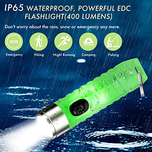Mini Flashlight, Smrthume Handheld LED Keychain Flashlight Ultra Bright 11 Mode with USB Rechargeable, Waterproof Flash Light Outdoor EDC Torch Gear for Camping Hiking and Emergencies (Fluorescence)