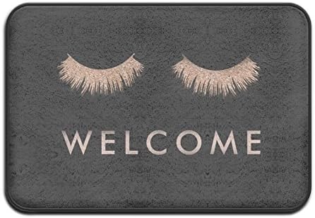 Stylish Black Rose Gold Eyelashes Welcome Super Absorbent Anti-Slip Mat,Funny Doormat,Indoor/Outdoor Decor Rug Doormat 23.6(L)X15.7(W) Inch Non-Slip Home Decor