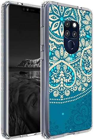 Huawei Mate 20 Case, Helianton Hard Plastic Prints Back + clear Shockproof TPU Bumper Protective Cover, Cute Thin Slim Phone Case for Mate20 [Blue Flower]