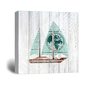 Square Rustic Sailing Themed Yacht on Wood Background
