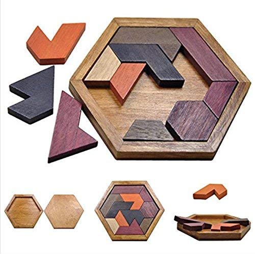 Sabai Sabai Tangram Jigsaw Puzzle for Kids of all ages, 12 colourful wooden pieces (brown)