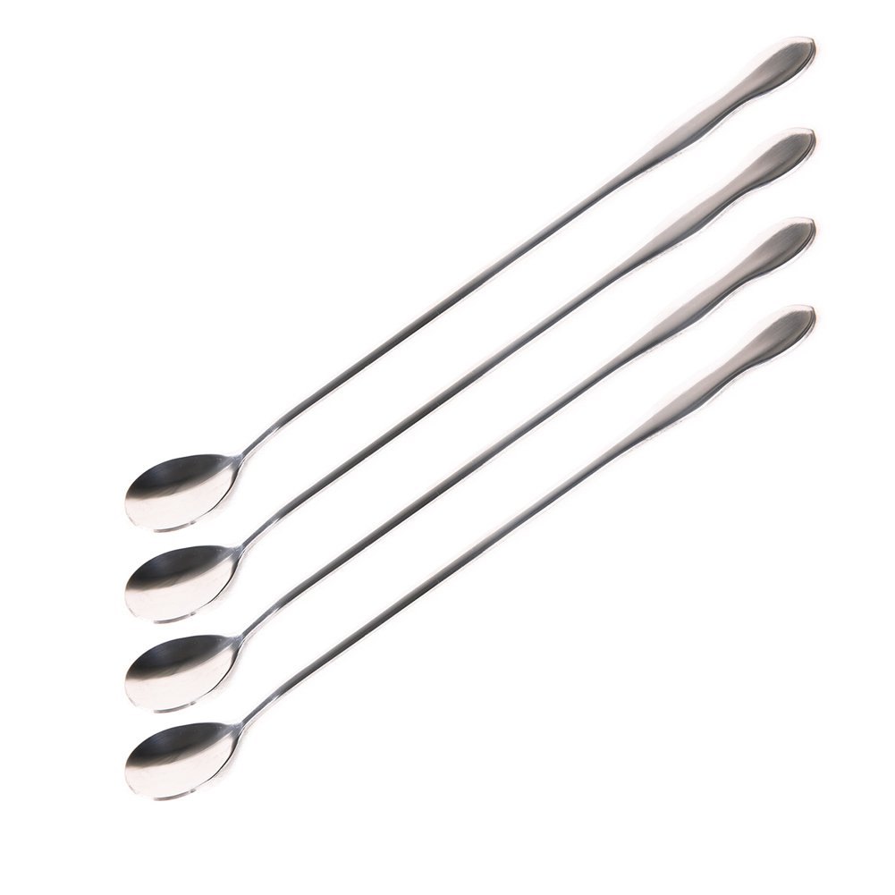 InBlossoms Long Handle Spoon, 12-inch Stainless Steel Iced Teaspoon for Mixing,Cocktail Stirring,Coffee,Set of 4