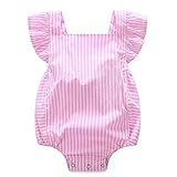 Baby Girls' Pink Striped Cotton Ruffles Romper Summer Bodysuit (70(0-6M))