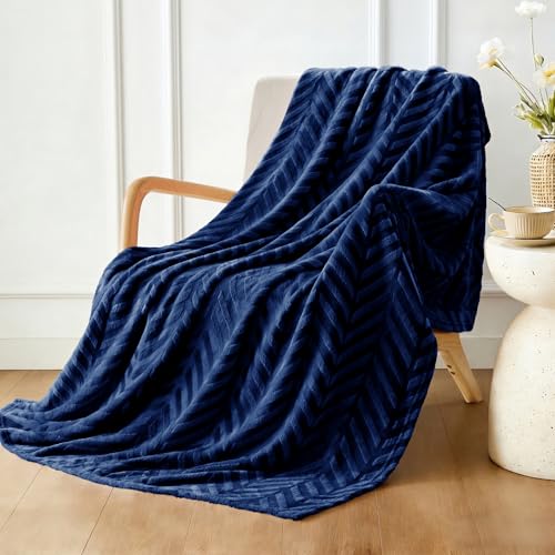 Whale Flotilla Flannel Fleece Throw Blanket for Sofa, 130x150 CM Soft Fluffy Velvet Sofa Blanket with Decorative Chevron Pattern for All Season, Warm and Lightweight, Navy Blue — image 1